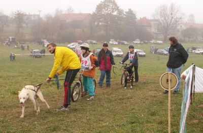 Na 1. ročníku závodů psích spřežení - Trnavském sprintu 2005 se představily i děti s koloběžkami. Do soutěže se v mnoha případech zapojily celé rodinné týmy.<br/>                  
FOTO: ILONA HOFFMANNOVÁ
