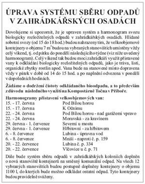 ÚPRAVA SYSTÉMU SBĚRU ODPADÙ
V ZAHRÁDKÁŘSKÝCH OSADÁCH