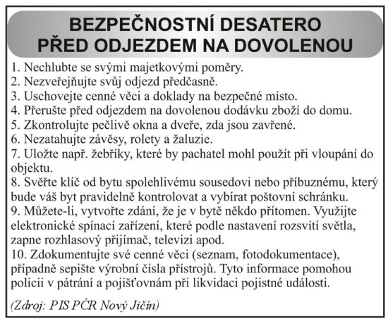 Bezpečnostní desatero před odjezdem na dovolenou