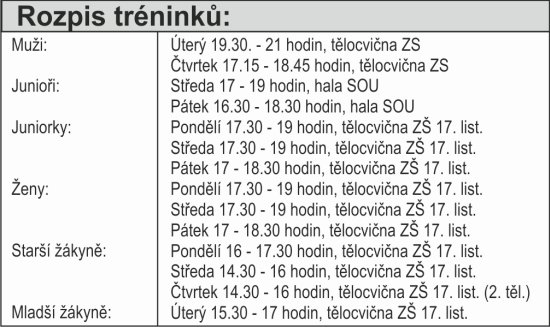 Rozpis tréninků
