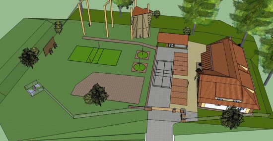 Vizualizace návrhu budoucí podoby areálu zdraví, který začínají budovat kopřivničtí skauti a otevřen by měl být už letos v září.
REPRO: SKAUTSKÉ CENTRUM VANAIVAN