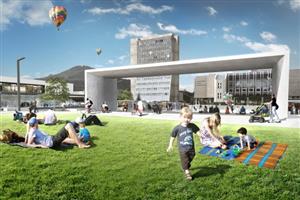 Jedna z vizualizací možné budoucí podoby centra Kopřivnice. Vize architektů budou představeny veřejnosti na radnici 10. února.
REPRO: KAMIL MRVA ARCHITECTS