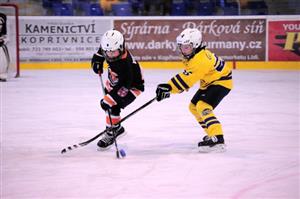 Výsledkům zápasů takto malých hokejistů se nepřikládá žádná váha, i přesto samotní hráči bojují ze všech sil a nedarují soupeři nic zadarmo.
FOTO: KRISTINA ČABLOVÁ
