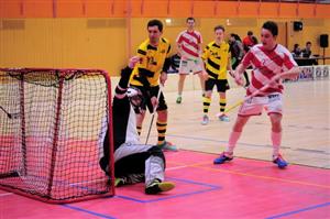 Kopřivničtí florbalisté se ve čtvrtfinále play-off proti Rožnovu p. R. ujali vedení 2:0 na zápasy (na snímku branka Soukala v prvním utkání).
FOTO: KRISTINA ČABLOVÁ