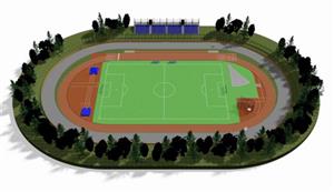 Vizualizace budoucí podoby kopřivnického letního stadionu ukazuje, jak by jeho sportovní plochy mohly vypadat po rekonstrukci, na kterou má přispět dotace ministerstva školství. 
REPRO: AK E. ZÁTOPKA KOPŘIVNICE