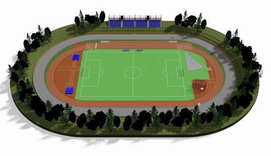 Vizualizace budoucí podoby kopřivnického letního stadionu ukazuje, jak by jeho sportovní plochy mohly vypadat po rekonstrukci, na kterou má přispět dotace ministerstva školství. 
REPRO: AK E. ZÁTOPKA KOPŘIVNICE