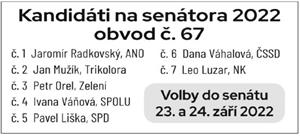 O senátorský post se uchází pět mužů a dvě ženy