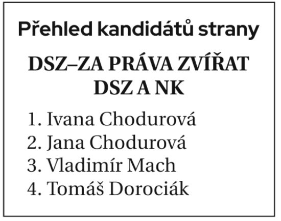 Přehled kandidátů Demokratické strany zelených – Za práva zvířat