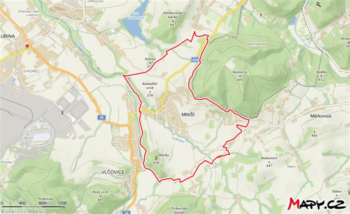 Místní část Mniší - mapa