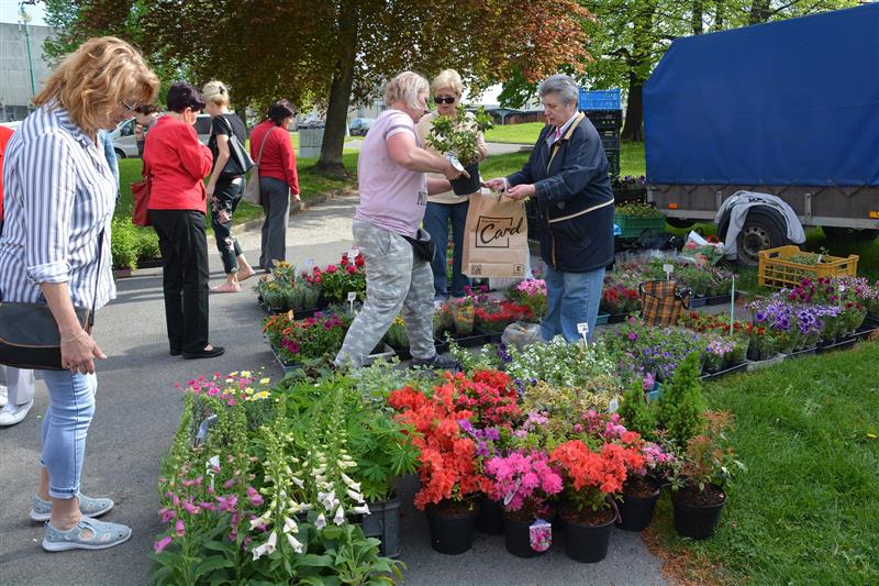 První farmářský trh, který se konal v sadu E. Beneše, lákal zájemce především na sazenice zeleniny, květin, bylinek. Fronty se tvořily i u prodejců uzenin, pečiva. FOTO: DANA HOĎÁKOVÁ