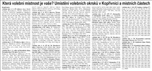 Umístění volebních okrsků v Kopřivnici a místních částech