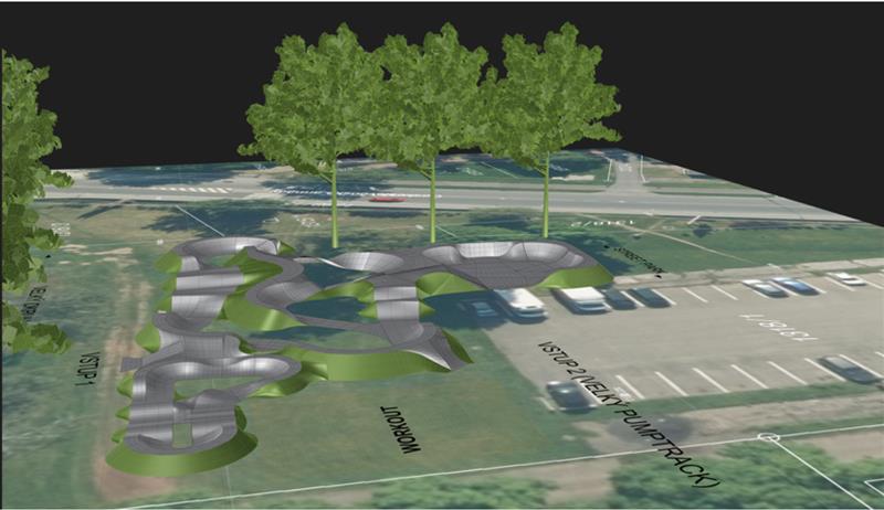 Vizualizace budoucí podoby pumptracku, který má vyrůst v prostoru házenkářského hřiště do začátku letních prázdnin