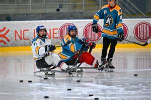 Oba parahokejoví reprezentanti byli na tréninku velcí fešáci, a to v dresech Kopřivnice. Matyáš Frýdl (vlevo) měl č. 31, David Vrubel č. 33, vpravo Davidův bratr Matouš.